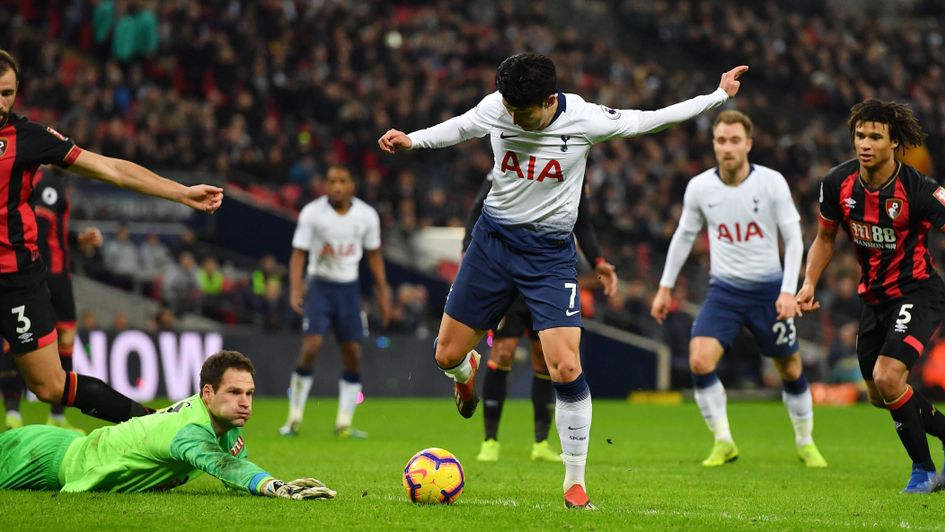 Heung-min Son scores Tottenham's fifth goal against Bournemouth