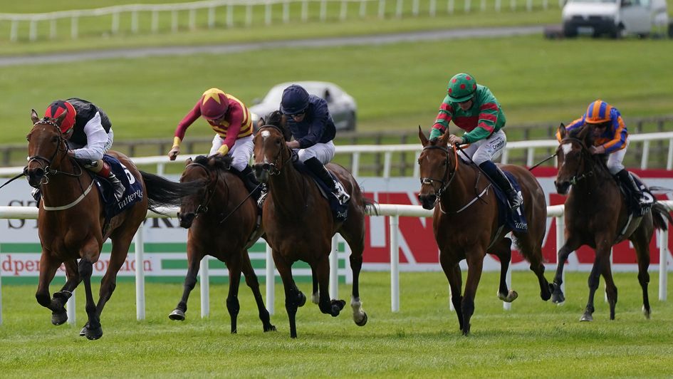 Tuesday (centre, dark blue) was second at the Curragh
