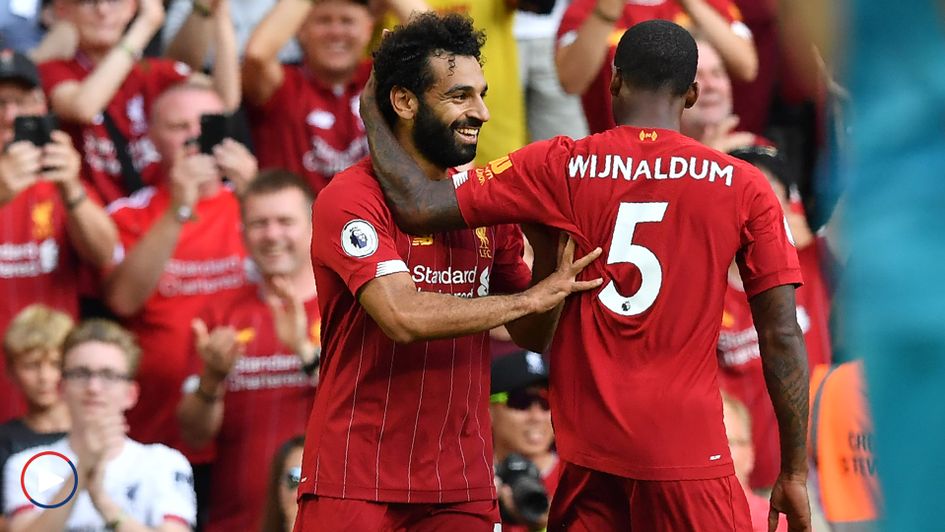 Mo Salah celebrates with Liverpool team-mate Georginio Wijnaldum - scroll down to see the highlights