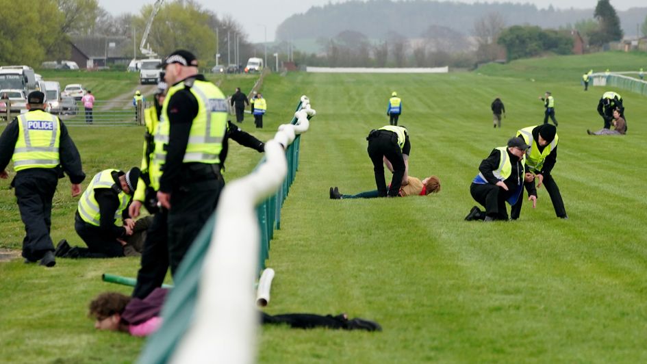 Police apprehend protesters at Ayr