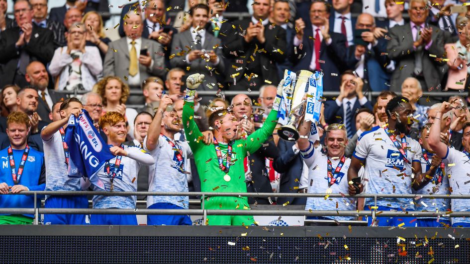 Tranmere lift the trophy after winning the Sky Bet League Two play-off final
