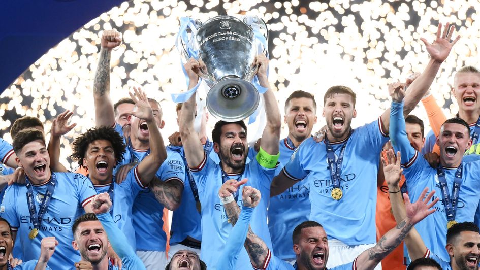 Ilkay Gundogan lifts the Champions League trophy