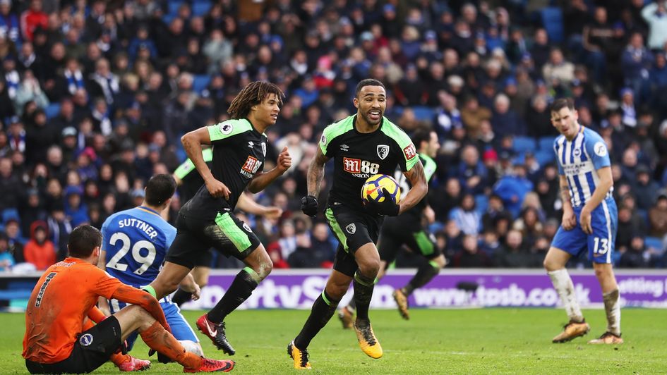 Callum Wilson of Bournemouth celebrates the goal which got them a point