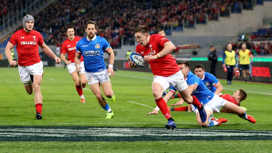 Josh Adams scores for Wales