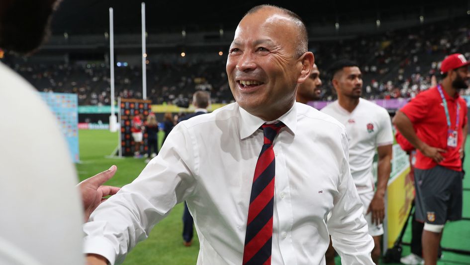 Eddie Jones is all smiles after the win over Tonga