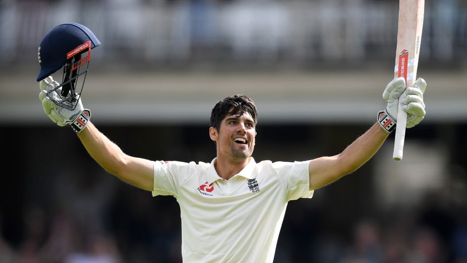 Alastair Cook celebrates after reaching his 33rd Test century