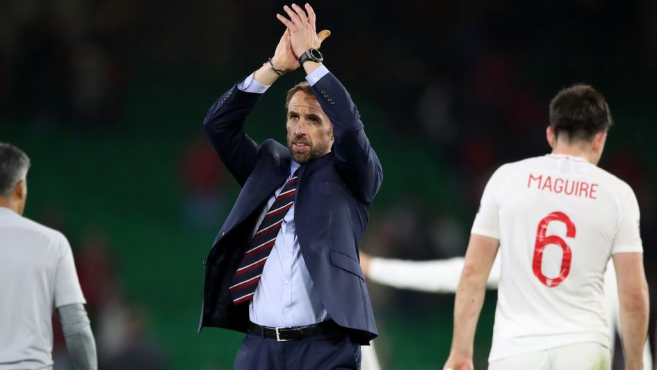 Gareth Southgate applauds the England fans after the win over Spain