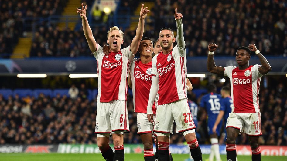 Donny Van de Beek (left) celebrates his goal against Chelsea