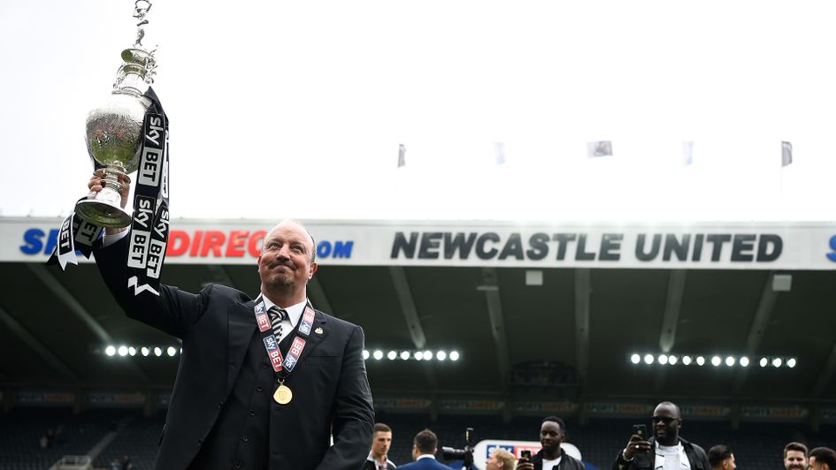 Rafa Benitez with the Sky Bet Championship trophy
