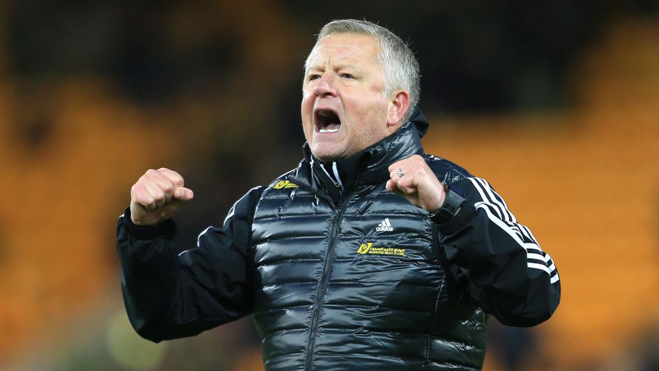 Chris Wilder celebrates Sheffield United's victory at Norwich