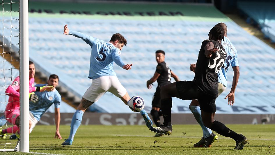 Michail Antonio scores against Manchester City