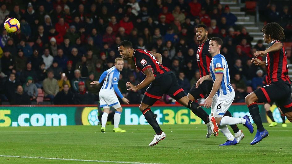 Callum Wilson scores a header for Bournemouth against Huddersfield