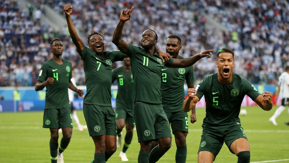 Victor Moses and Nigeria celebrate an equaliser against Argentina