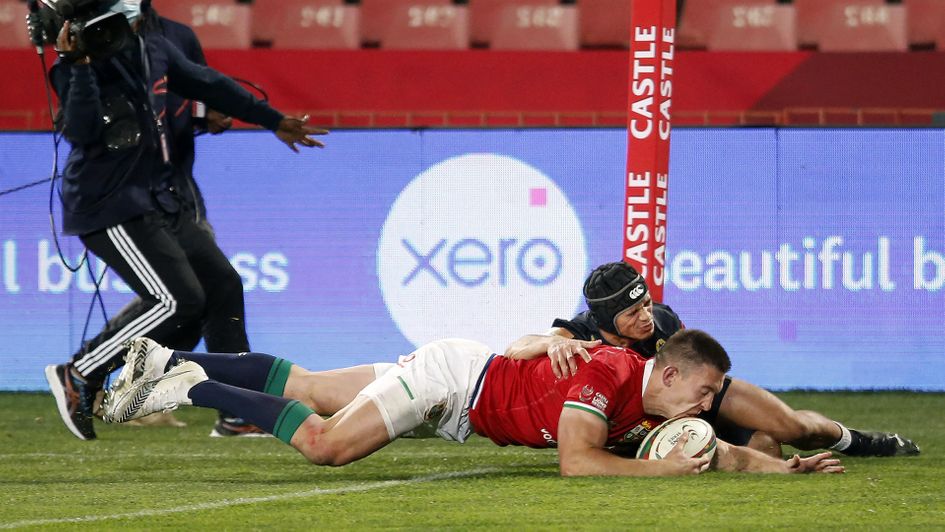 Josh Adams scores against the Sharks