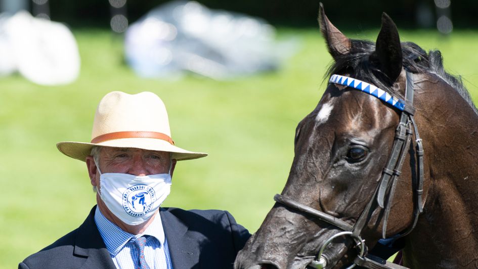 Marcus Tregoning with Mohaather after his Sussex Stakes win