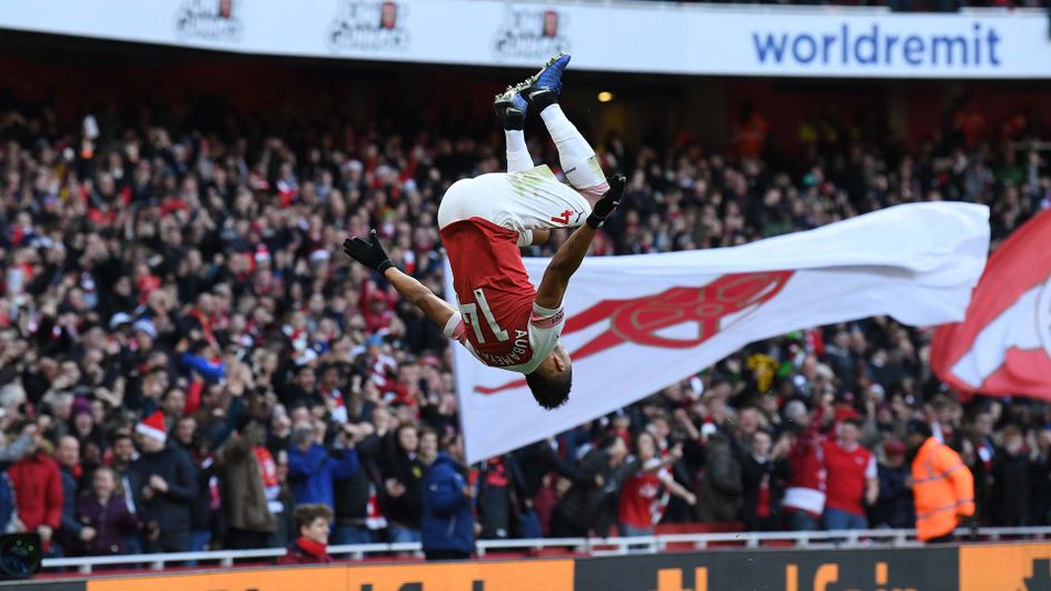Pierre-Emerick Aubameyang celebrates a goal for Arsenal