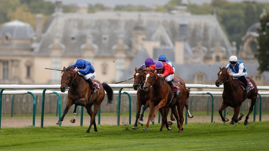 Wild Illusion pictured leading the field in the Total Prix Marcel Boussac