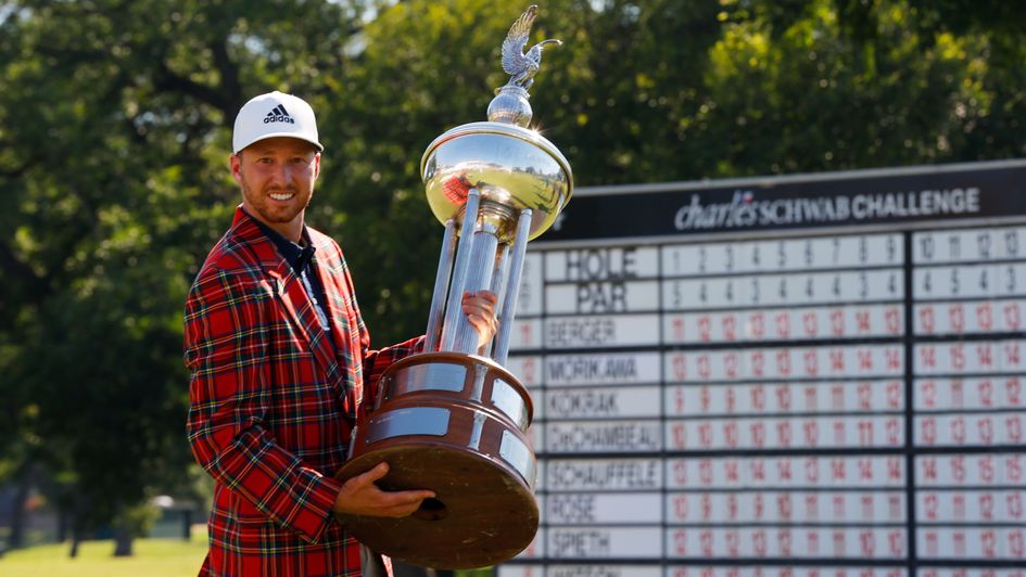 Daniel Berger wins 2020 Charles Schwab Challenge, donning the plaid jacket and lifting the Leonard trophy after edging Collin Morikawa