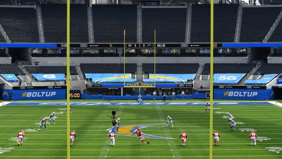 Harrison Butker takes a kick-off for Kansas City Chiefs