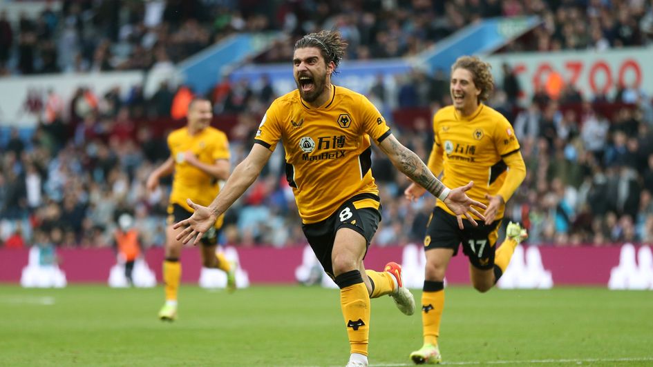 Ruben Neves celebrates Wolves' late win at Villa