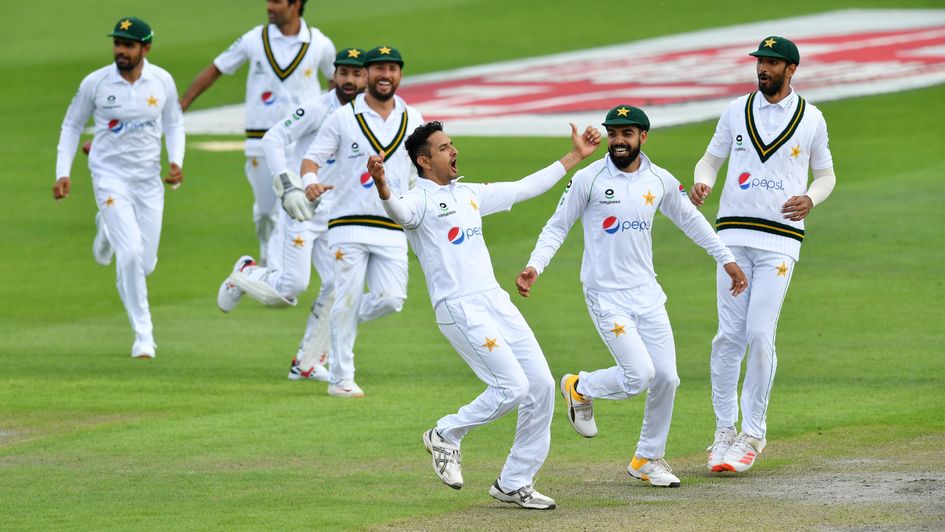 Pakistan seamer Mohammad Abbas celebrates an early wicket against England
