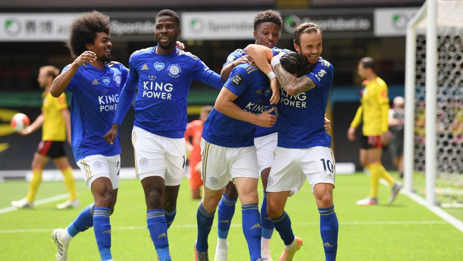 Ben Chilwell: Leicester celebrate the full-back's strike against Watford in the Premier League
