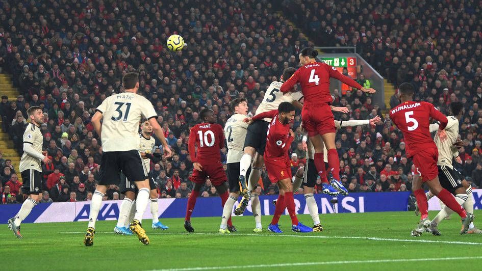 Virgil van Dijk: Liverpool defender heads home against Manchester United at Anfield
