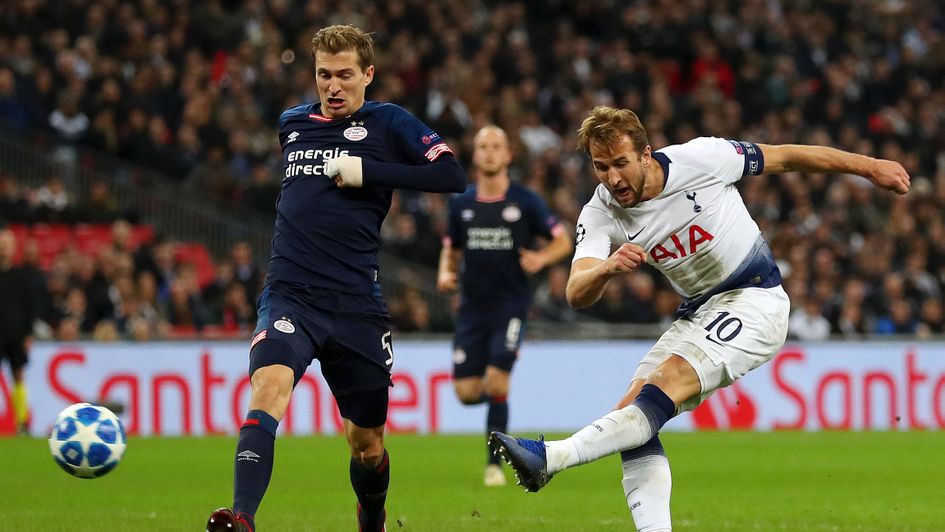 Harry Kane equalises for Tottenham against PSV in the Champions League