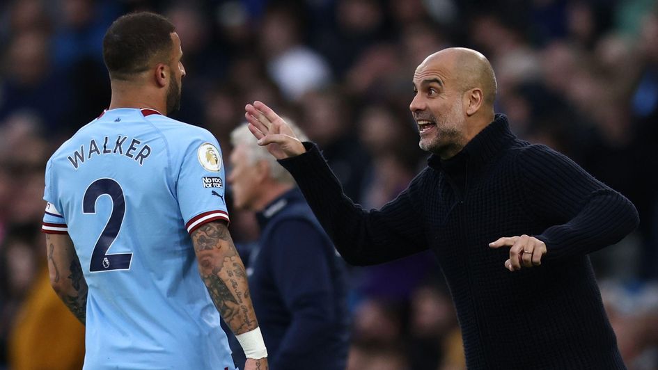 Pep Guardiola gives instructions to Kyle Walker