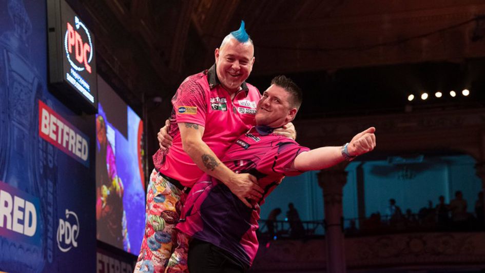 Daryl Gurney and Peter Wright but on a spectacle (Picture: Lawrence Lustig/PDC)