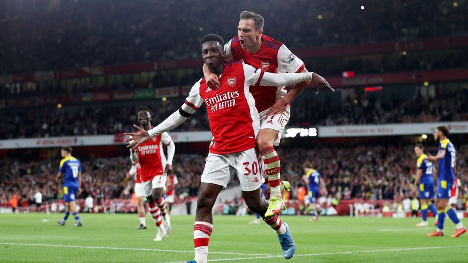 Eddie Nketiah celebrates his goal against Leeds