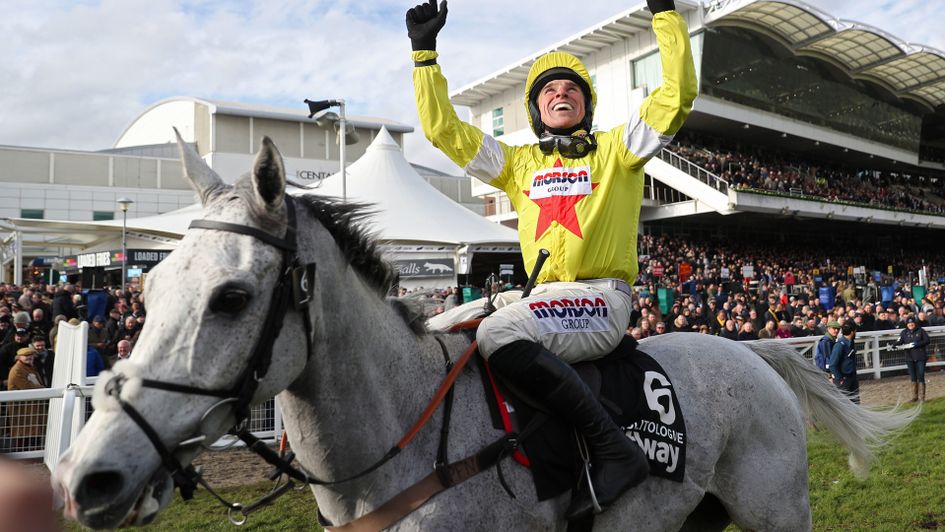 Harry Skelton celebrates on Politologue