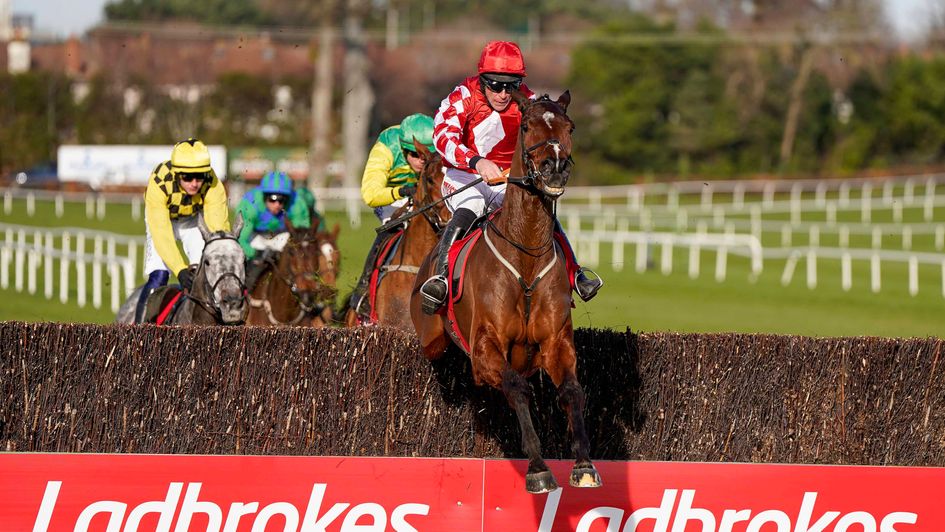 Davy Russell jumps the last on Mighty Potter
