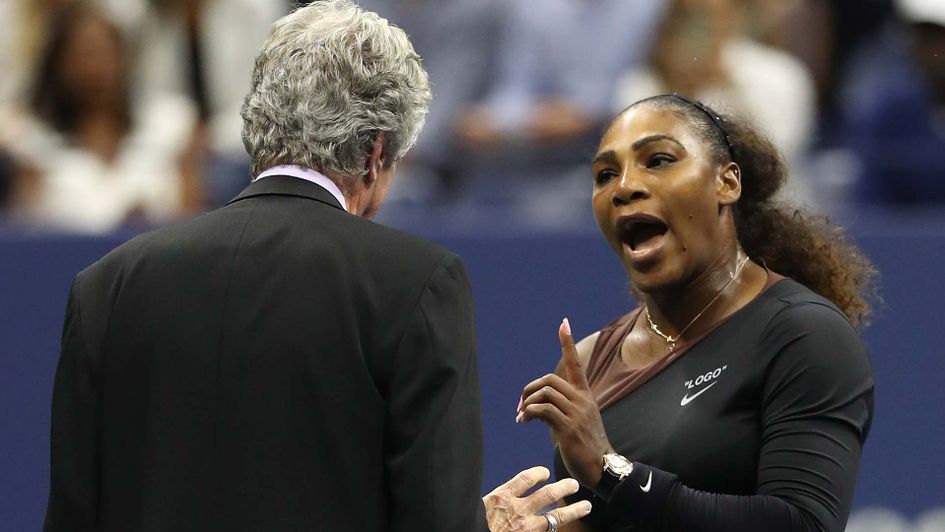 Serena Williams argues with the match referee at the US Open final