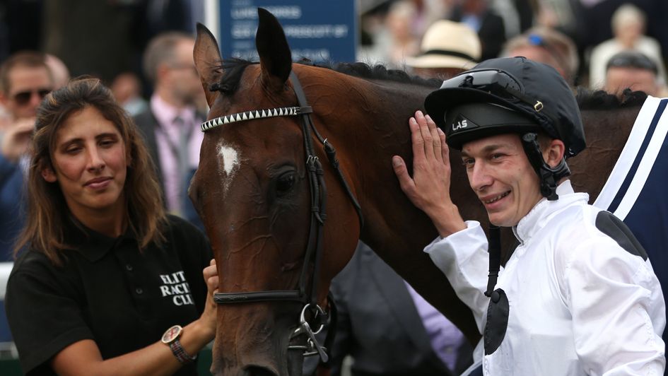 Luke Morris and Marsha celebrate winning the Nunthorpe