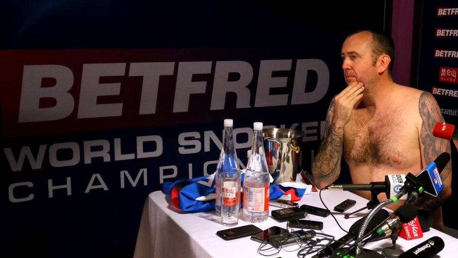 Mark Williams speaks to the media after winning at the Crucible