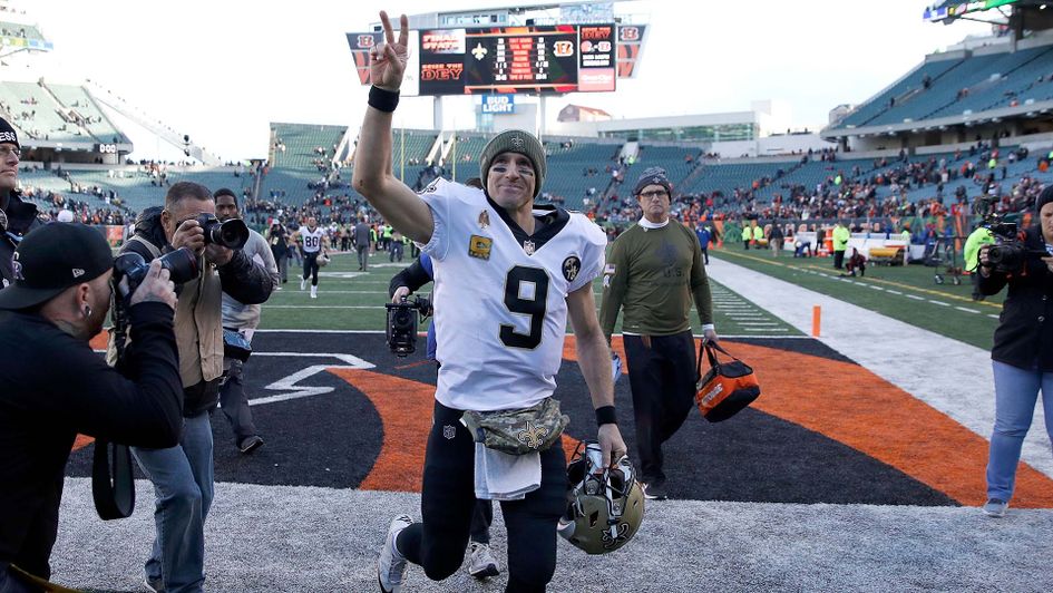 Drew Brees of the New Orleans Saints celebrates victory