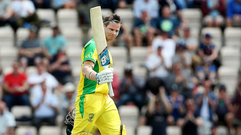 Steve Smith celebrates his century