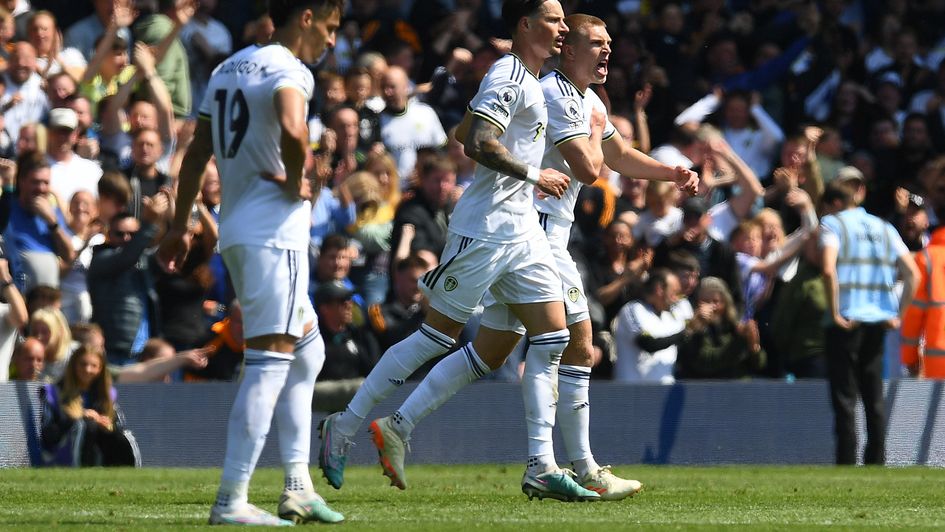 Rasmus Kristensen of Leeds celebrates scoring his side's second goal