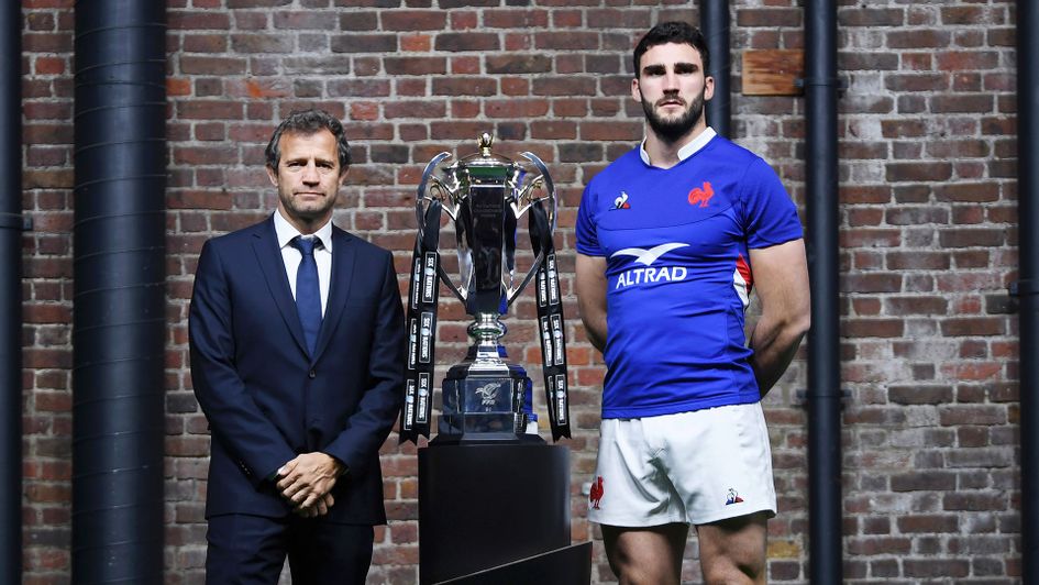 New France head coach Fabien Galthie, left, with captain Charles Ollivon