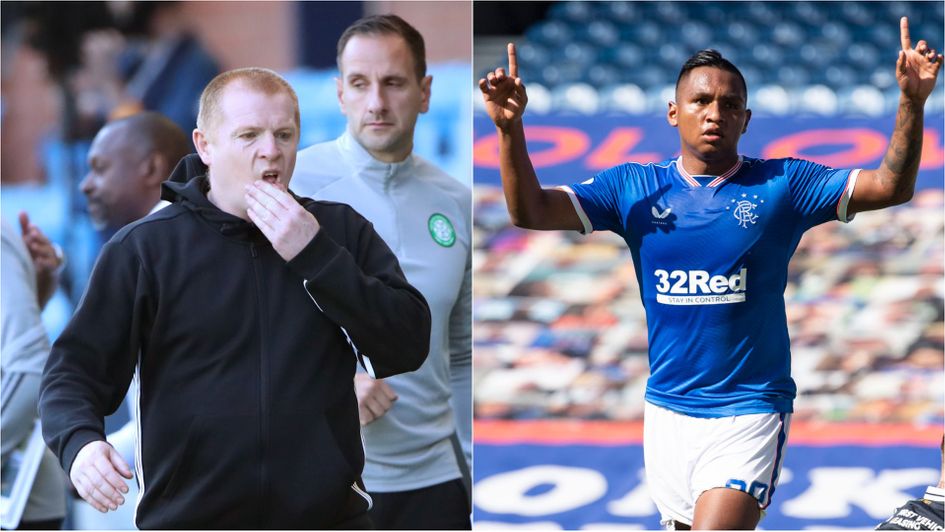 Scottish Premiership: Disappointment for Neil Lennon (left) and Celtic, but delight for Alfredo Morelos (right) and Rangers