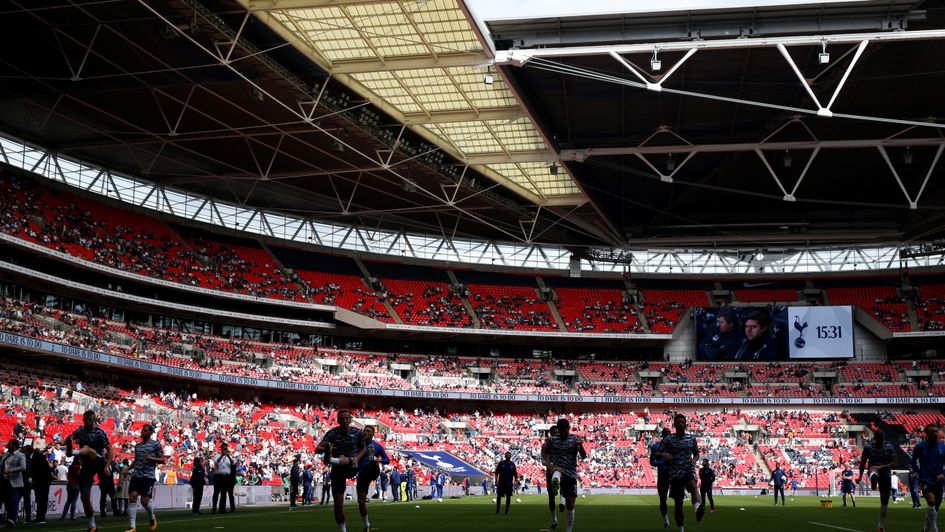 Tottenham players warm up at Wembley