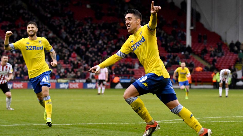 Pablo Hernandez celebrates his goal for Leeds at Sheff United