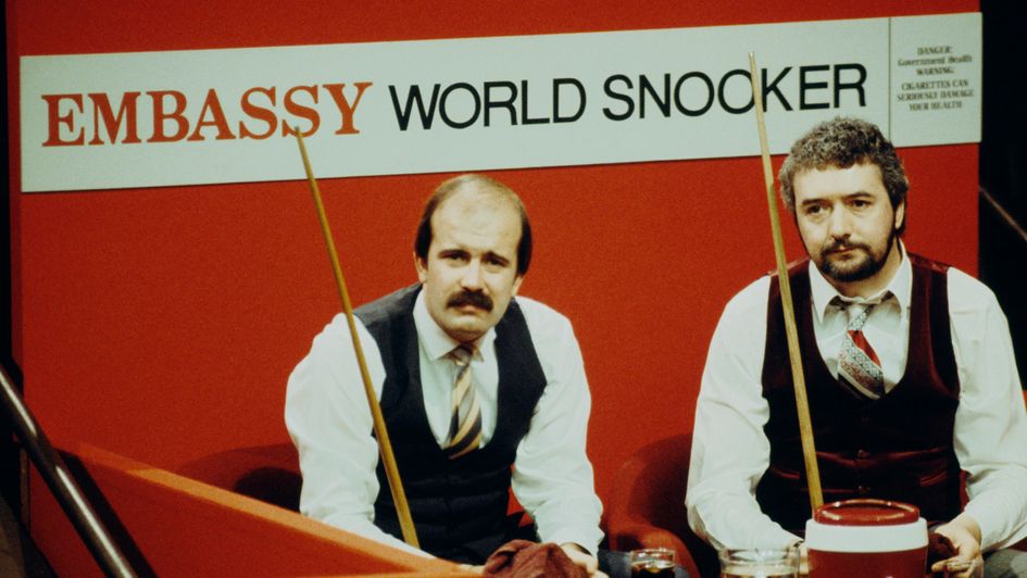 Willie Thorne (left) and John Virgo at the 1983 World Snooker Championship in Sheffield
