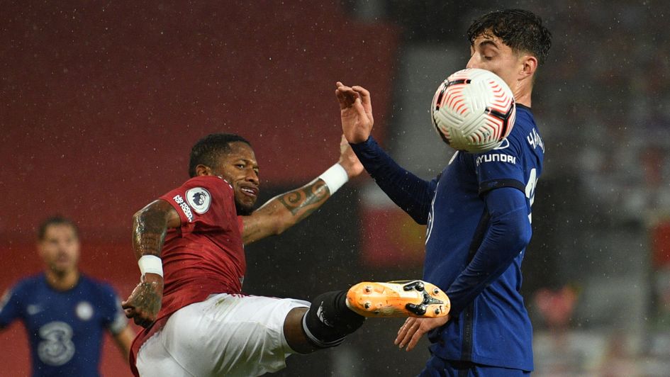 Manchester United's Fred and Kai Havertz of Chelsea battle for the ball
