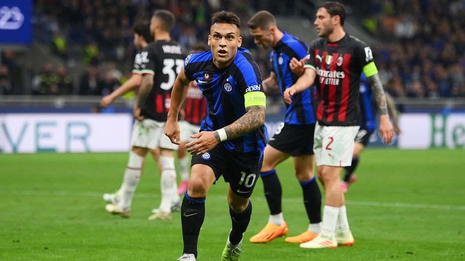 Lautaro Martínez: Inter forward celebrates his goal against AC in the Champions League semi final