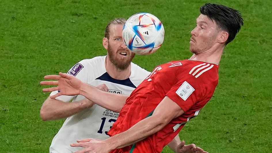 Kieffer Moore in action for Wales