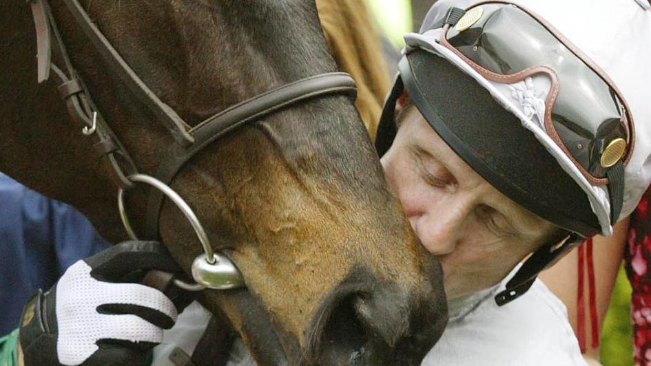 Kevin Darley shows his appreciation to Attraction at Newmarket