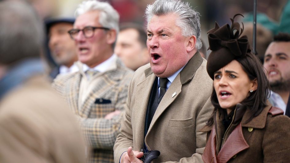 Paul Nicholls celebrates Stage Star's win