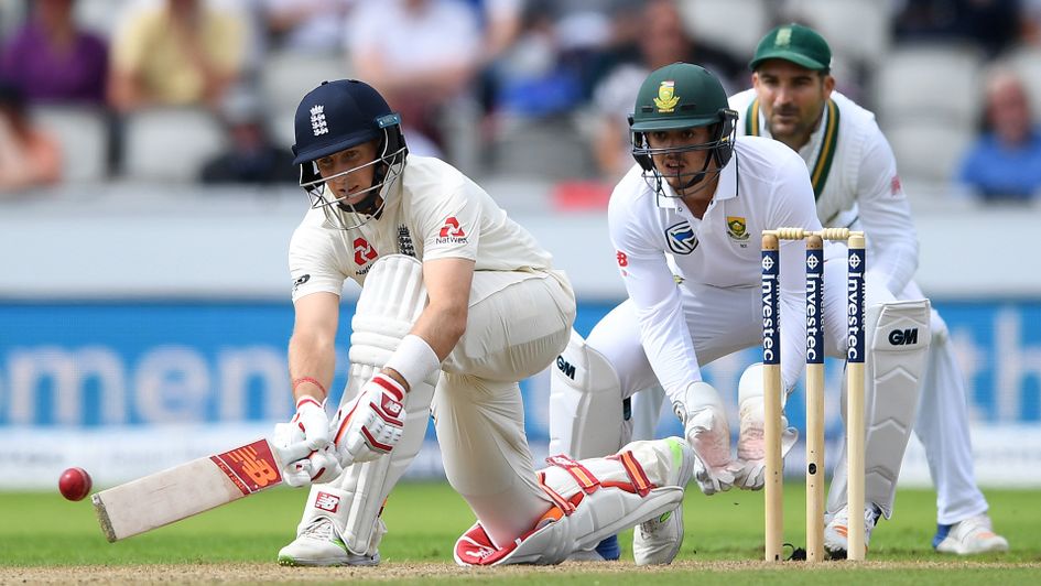 England skipper Joe Root plays a sweep shot